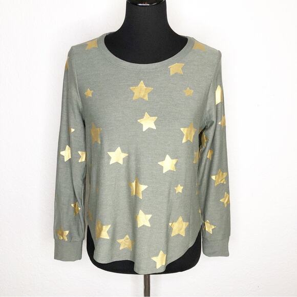 Chaser green and gold star print knit top size Medium - Picture 1 of 15